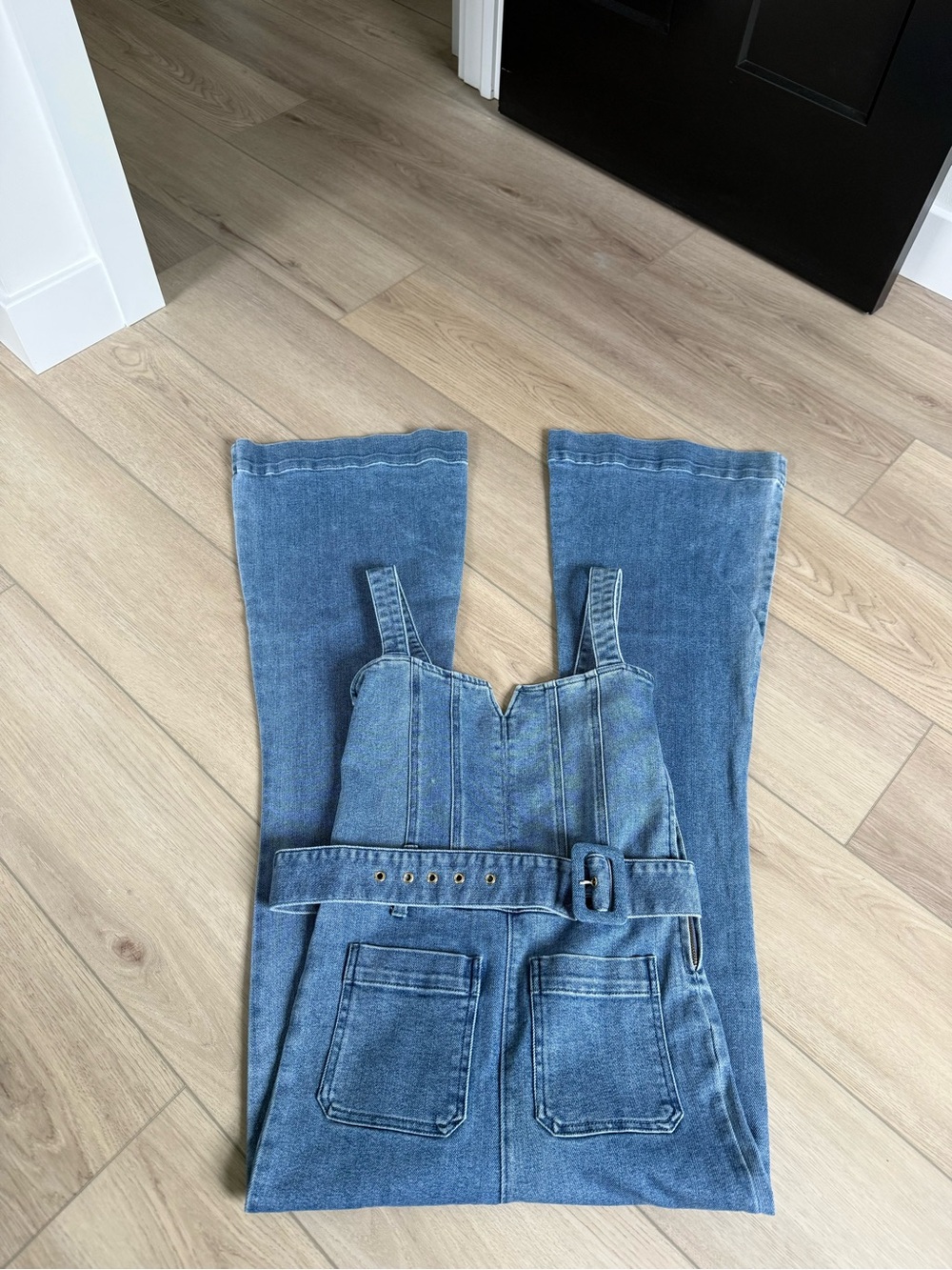 Show Me Your MuMu Denim Belted Jumpsuit in Blue